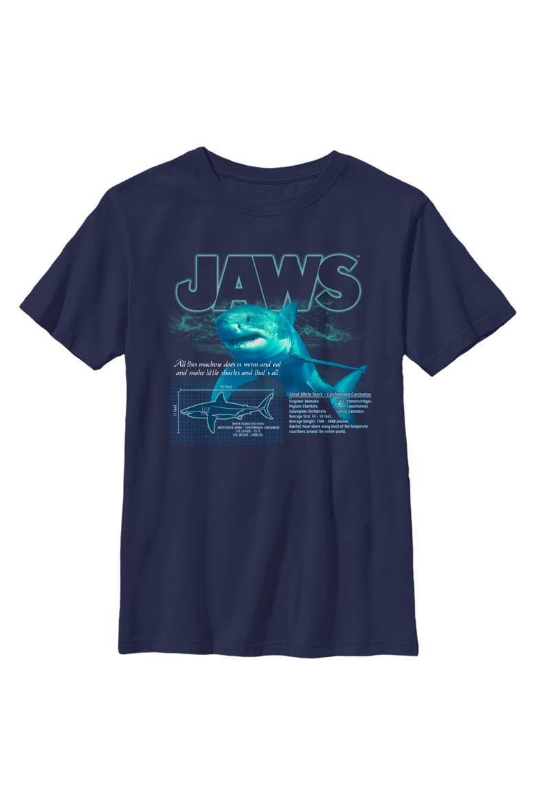 Boy's Jaws Shark Blueprint  Graphic T-Shirt, Main, color, Navy Blue