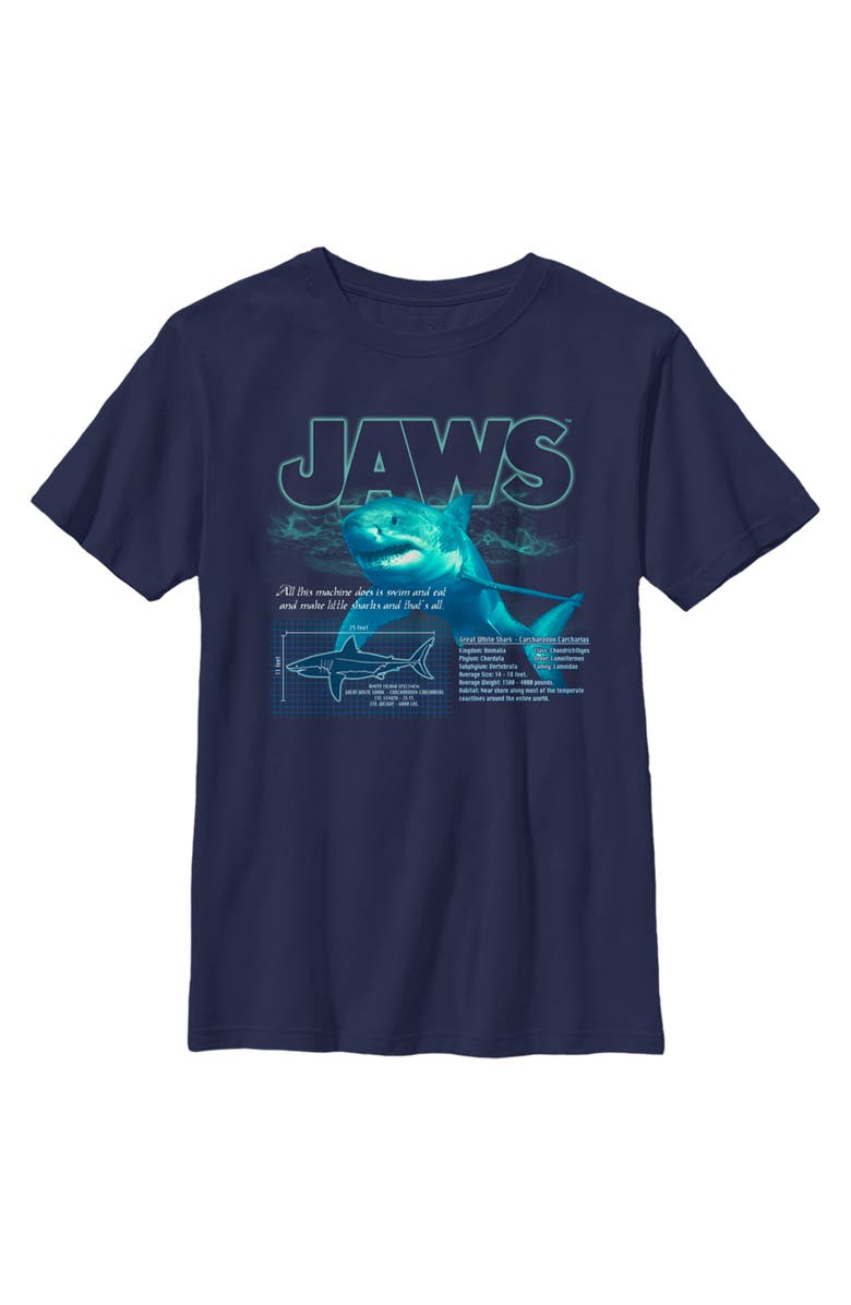 Jaws Boy's Jaws Shark Blueprint Graphic T-Shirt, Main, color, Navy Blue