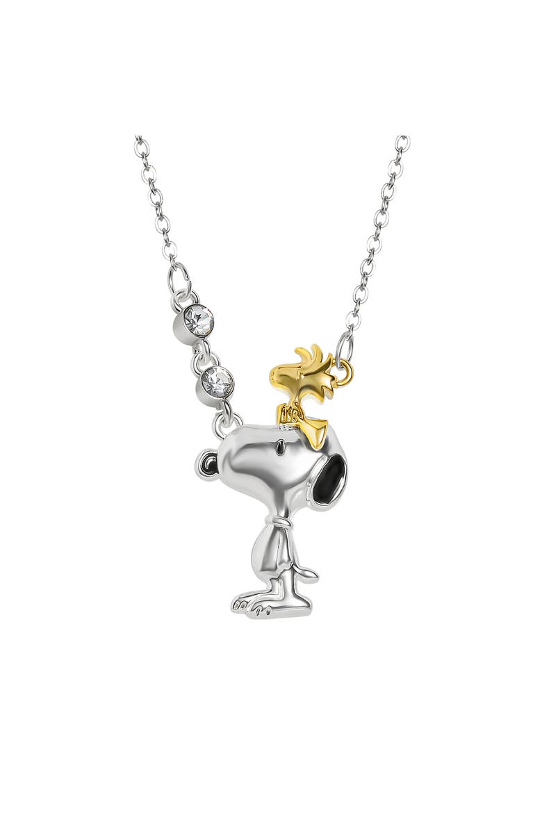 Woodstock and Snoopy Necklace Official License, Two-Tone, 18", Main, color, Silver