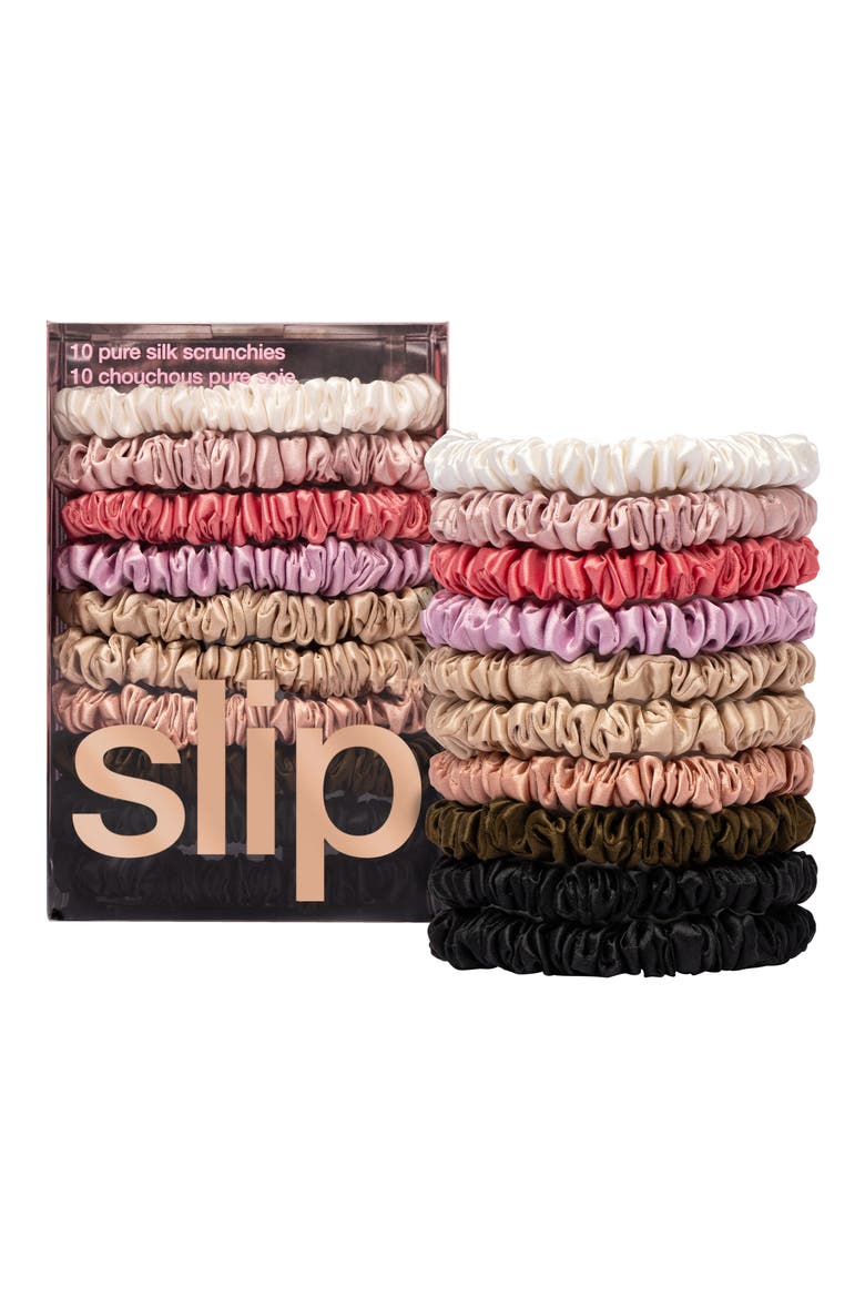 10-Pack Assorted Skinny Silk Scrunchies $100 Value, Main, color, PINK MULTI