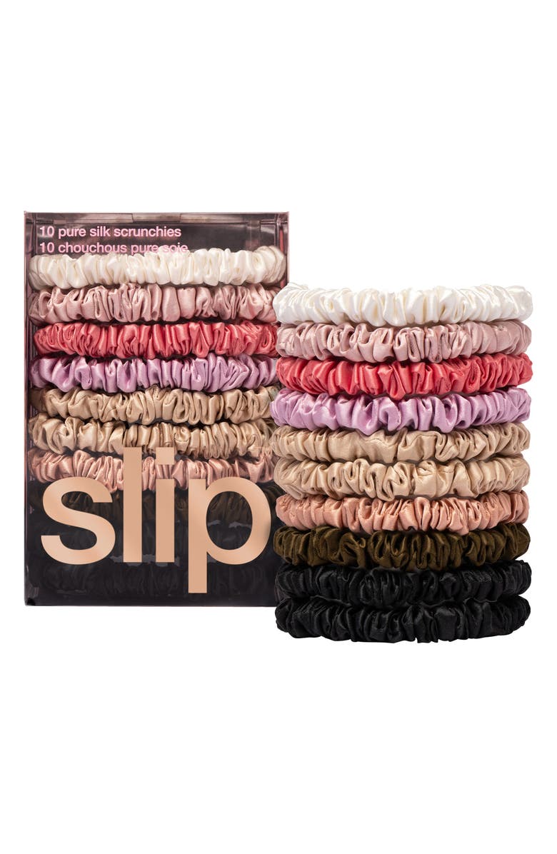 slip 10-Pack Assorted Skinny Silk Scrunchies, Main, color, Pink Multi
