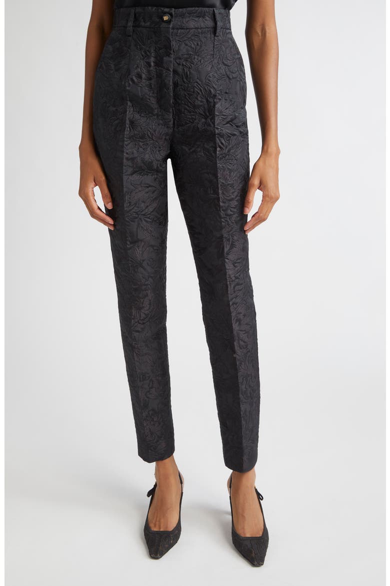 Floral Brocade Cigarette Pants, Main, color, N0000 NERO