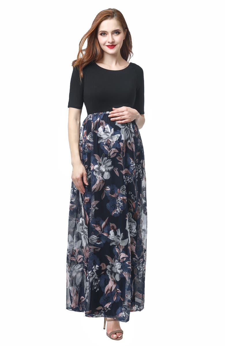 Kimi and Kai Mabel Off the Shoulder Maternity Maxi Dress, Alternate, color, 