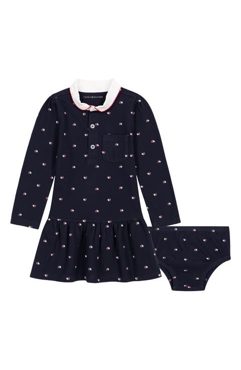 Logo Long Sleeve Polo Dress & Bloomers Set