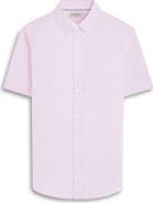 Bugatchi Orson Palm Tree Pattern Solid Short Sleeve Cotton & Linen Button-Up Shirt