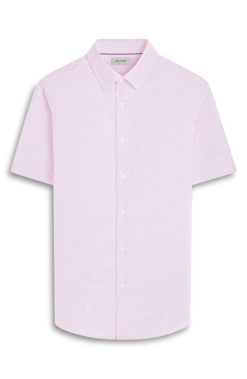 BUGATCHI BUGATCHI ORSON PALM TREE PATTERN SOLID SHORT SLEEVE COTTON & LINEN BUTTON-UP SHIRT