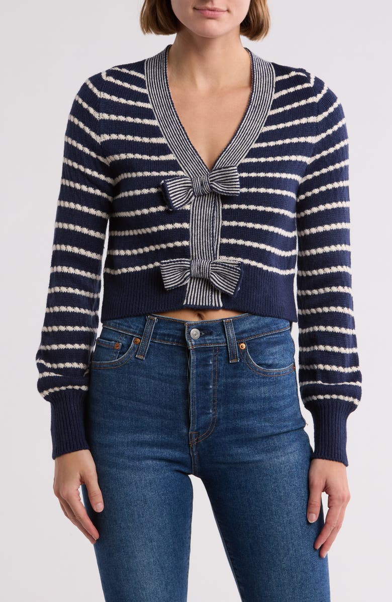 Vigoss Stripe Textured Bow Crop Cardigan, Main, color, 