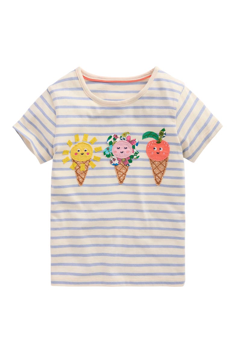 Kids' Stripe Ice Cream Cone Appliqué Cotton Graphic T-Shirt, Main, color, ETOILE BLUE/ IVORY ICE CREAMS