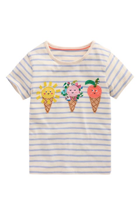 Kids' Stripe Ice Cream Cone Appliqué Cotton Graphic T-Shirt