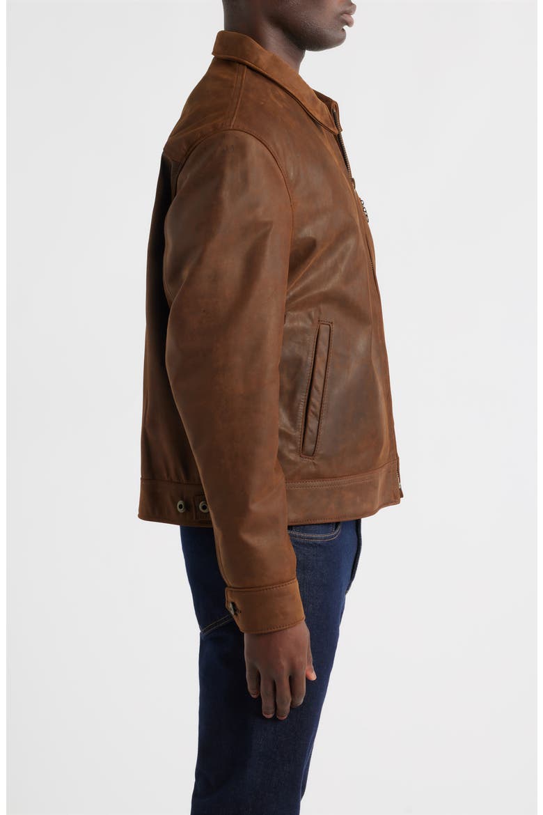 Leather Trucker Jacket, Alternate, color, BROWN