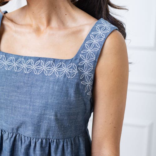 Shop Hope & Henry Organic Chambray Dress With Embroidery In Blue Chambray