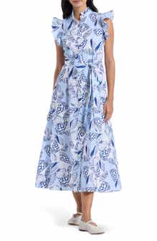 Robert Graham Sadie Shell Print Cap Sleeve Cotton Shirtdress