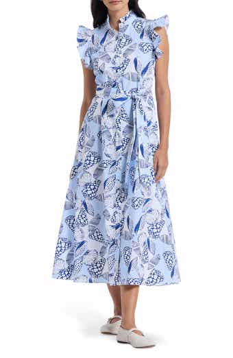 Sadie Shell Print Cap Sleeve Cotton Shirtdress