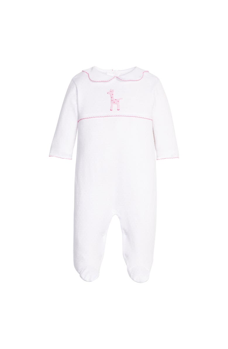 Little English Micro Dot Crochet Footie, Main, color, White With Blue Giraffe