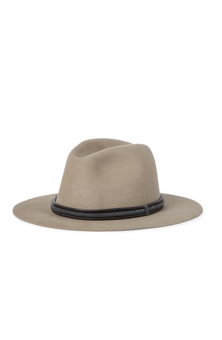 Brunello Cucinelli Felt fedora with monili, Main, color, Dove Grey