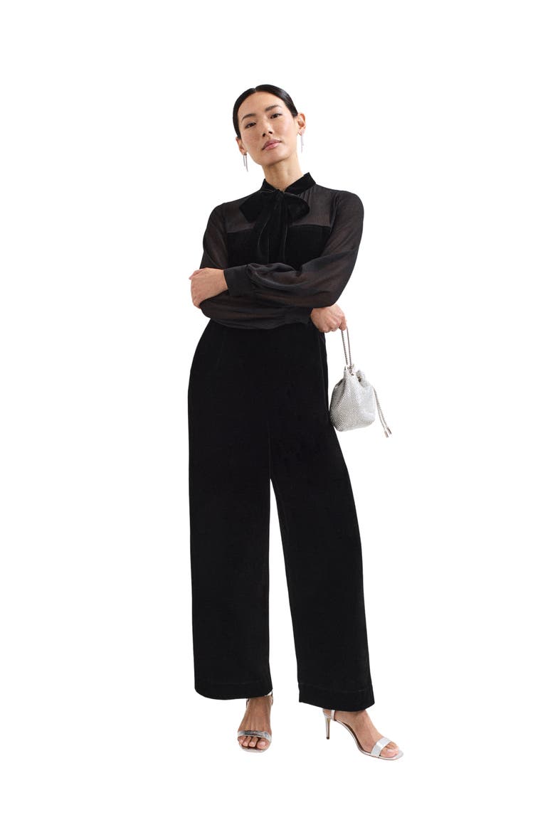 Magie Velvet Tie Neck Jumpsuit, Main, color, Black