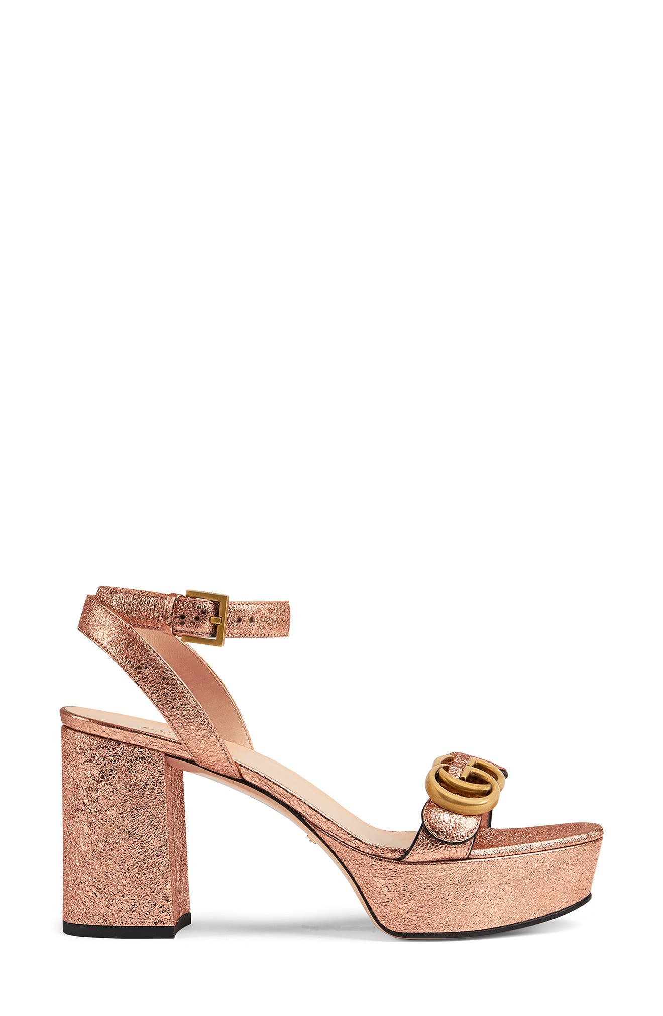 Gucci GG Metallic Ankle Strap Platform Sandal, Main, color, 