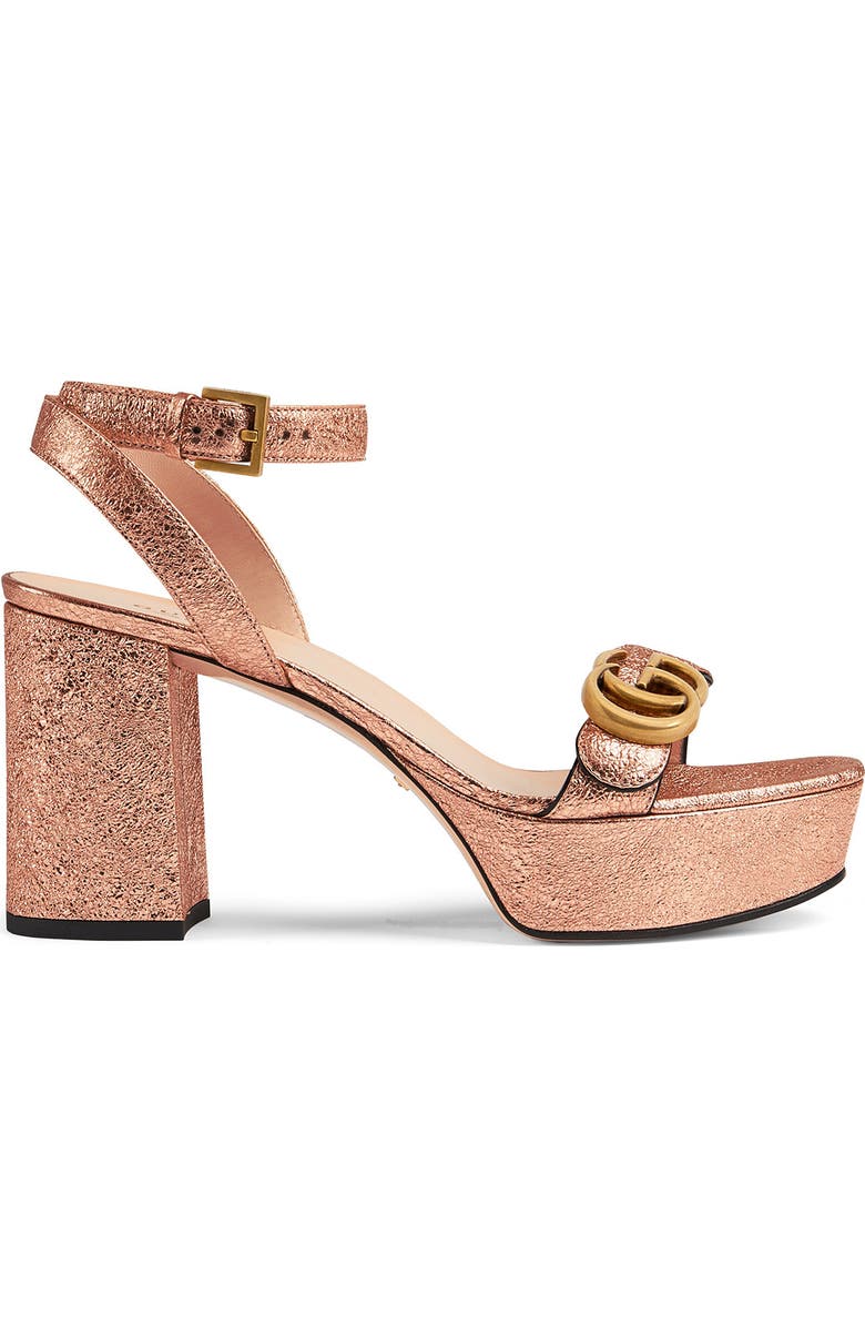 Gucci GG Metallic Ankle Strap Platform Sandal, Main, color,