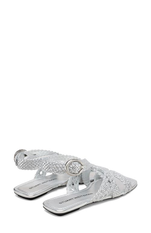 Stuart Weitzman Thea Metallic Braided Slingback Sandals In Silver