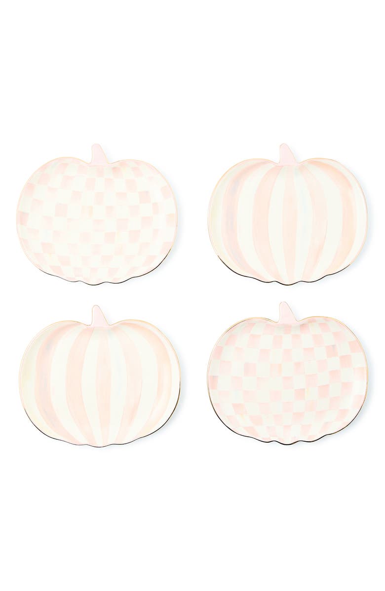 MACKENZIE CHILDS Set of 4 Rosy Check Pumpkin Dessert Plates, Main, color, 
