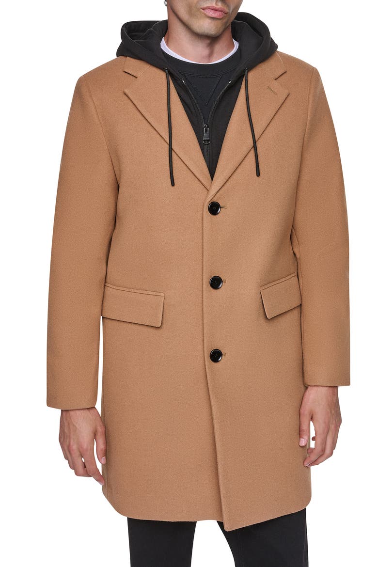 Faux Wool Topcoat with Removable Bib, Main, color, CAMEL