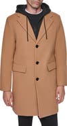 DKNY Faux Wool Topcoat with Removable Bib