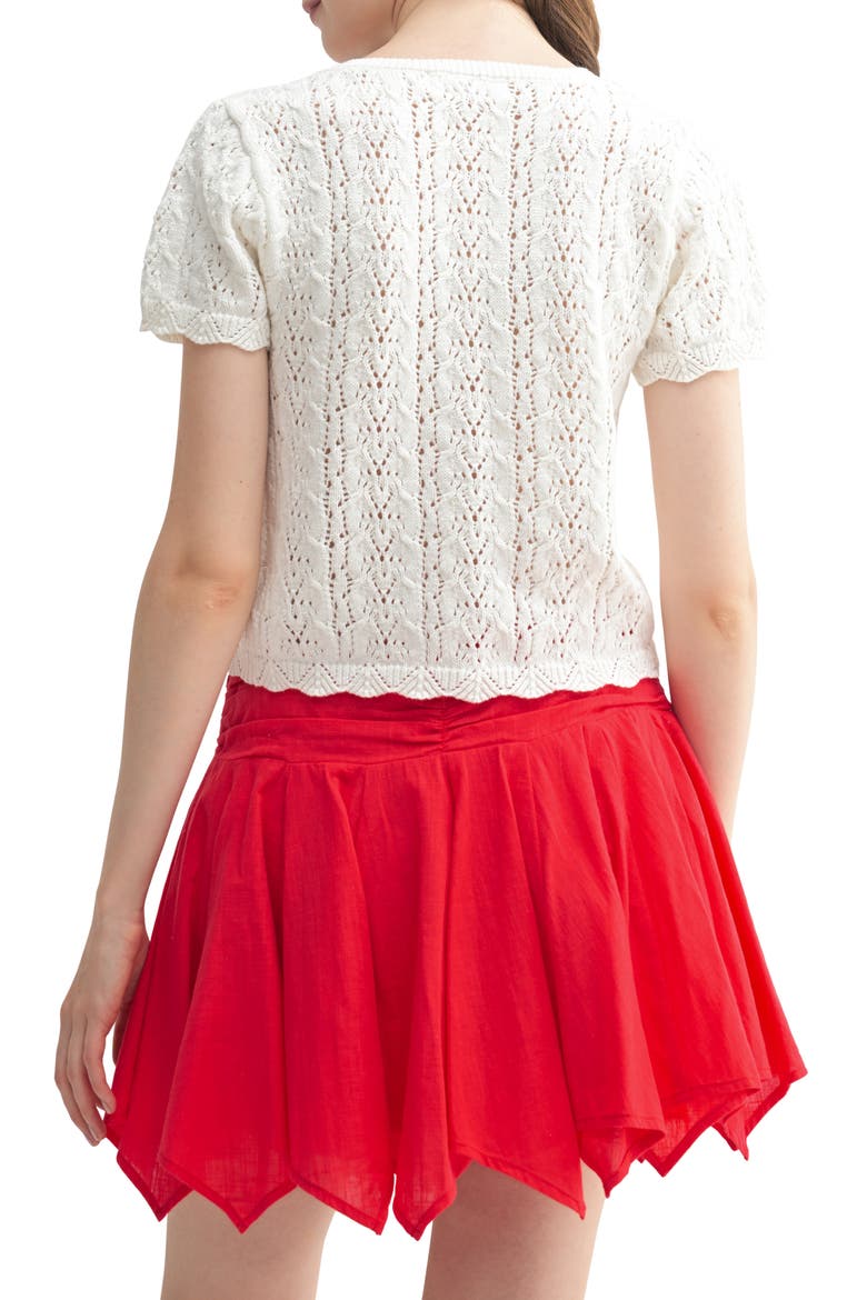Open Stitch Short Sleeve Cardigan, Alternate, color, OFF WHITE