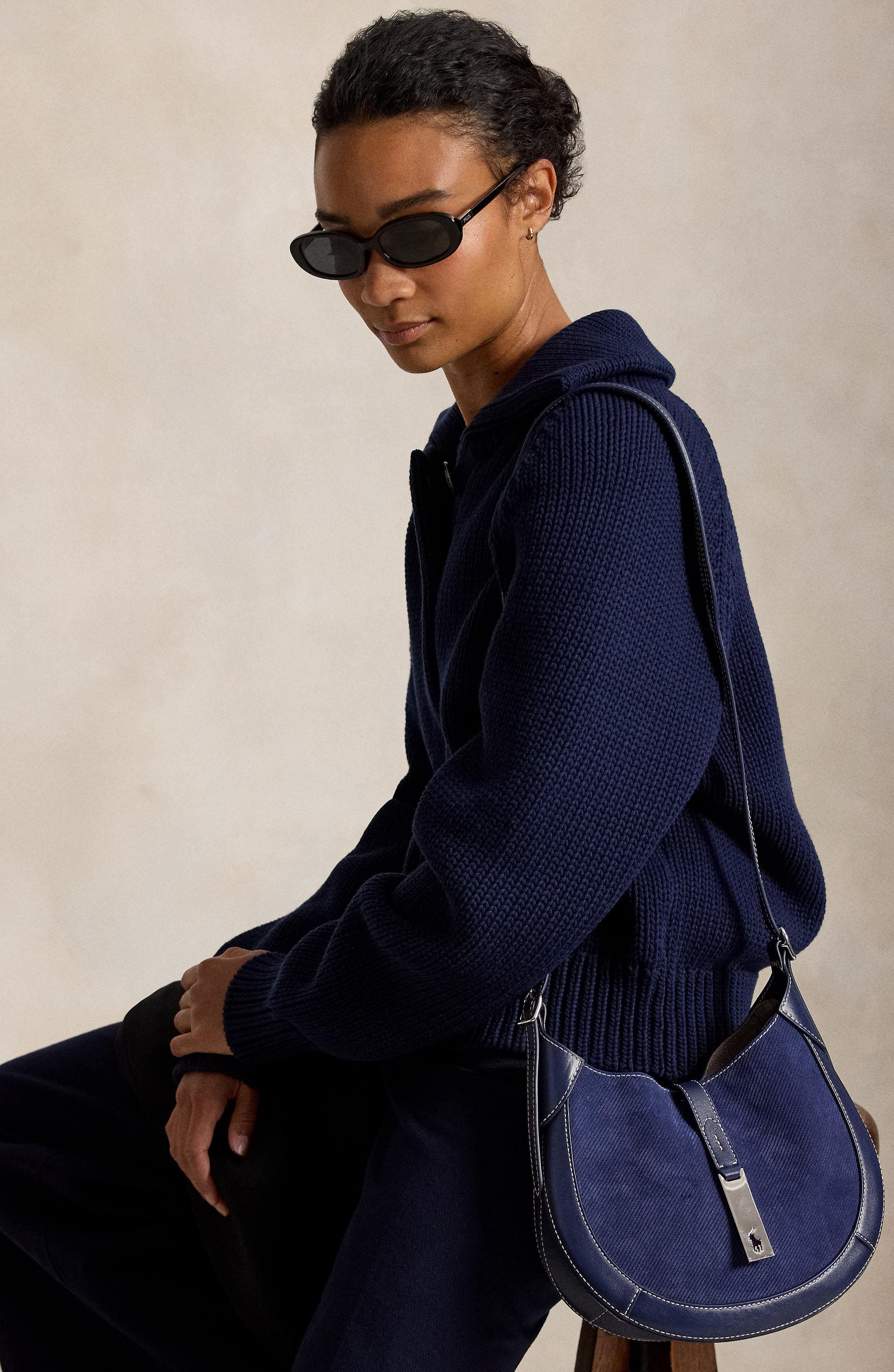 Polo ID Small Twill & Leather Shoulder Bag, Alternate, color, NIGHT