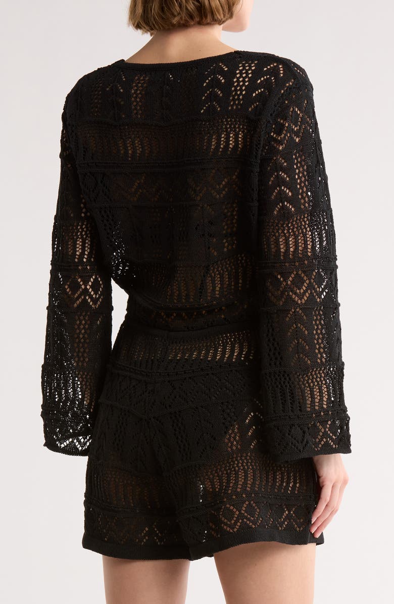 Elan Pointelle Knit Cover-Up Romper, Alternate, color, Black