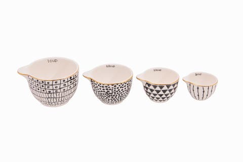 Black & White Stoneware Measuring Cups with Gold Electroplating (Set of 4 Sizes)
