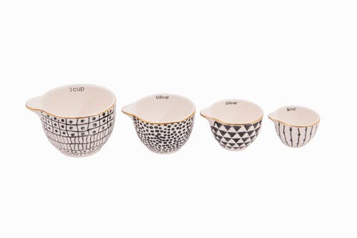 Storied Home Black & White Stoneware Measuring Cups With Gold Electroplating In Black