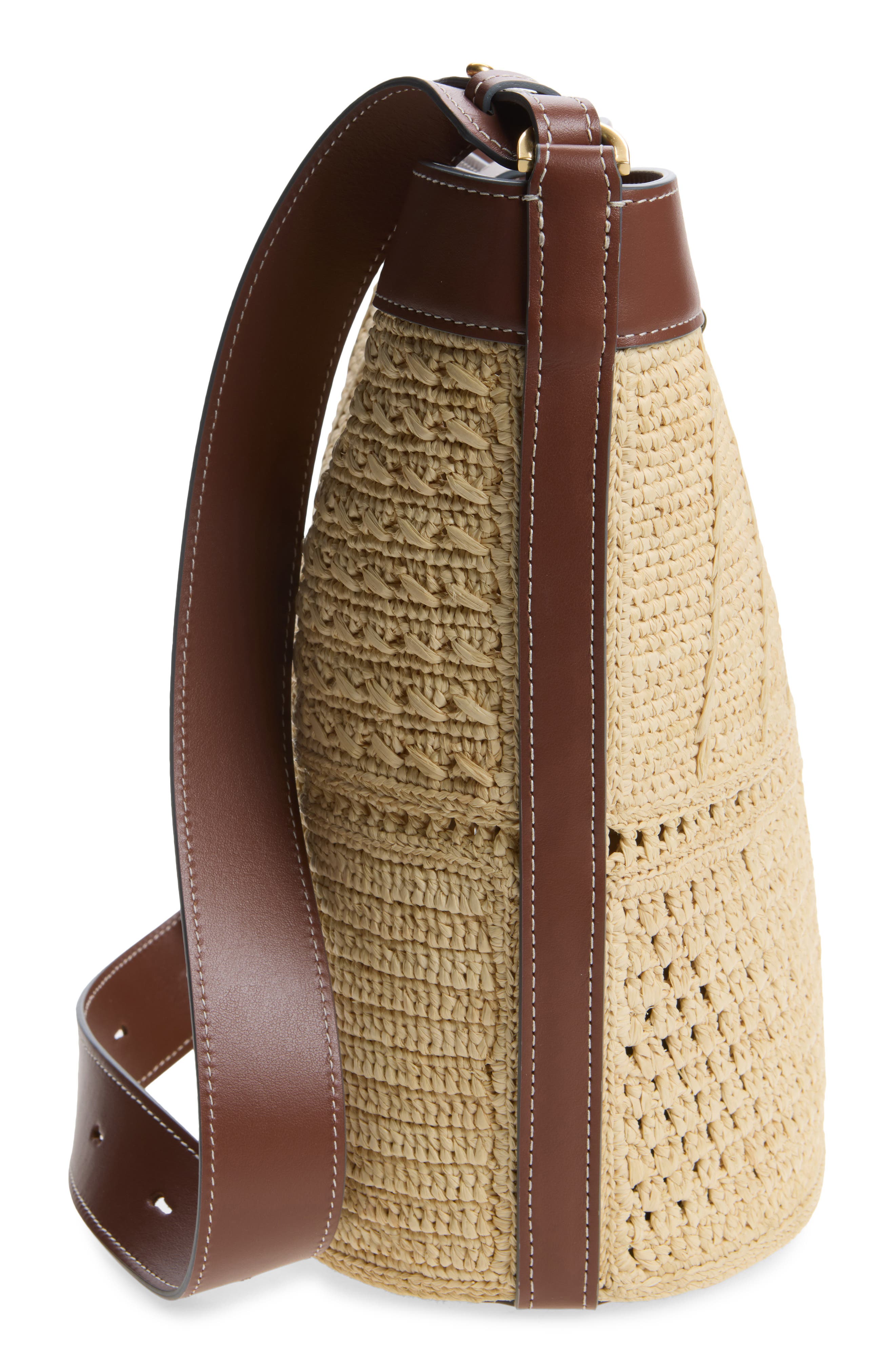 Raffia Patchwork Bucket Bag, Alternate, color, NATURAL
