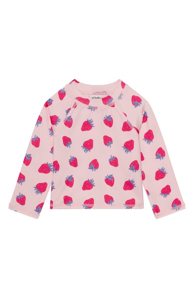 PL Baby by Petit Lem Strawberry Two-Piece Rashguard Swimsuit & Bucket Hat Set, Alternate, color, Strawberry