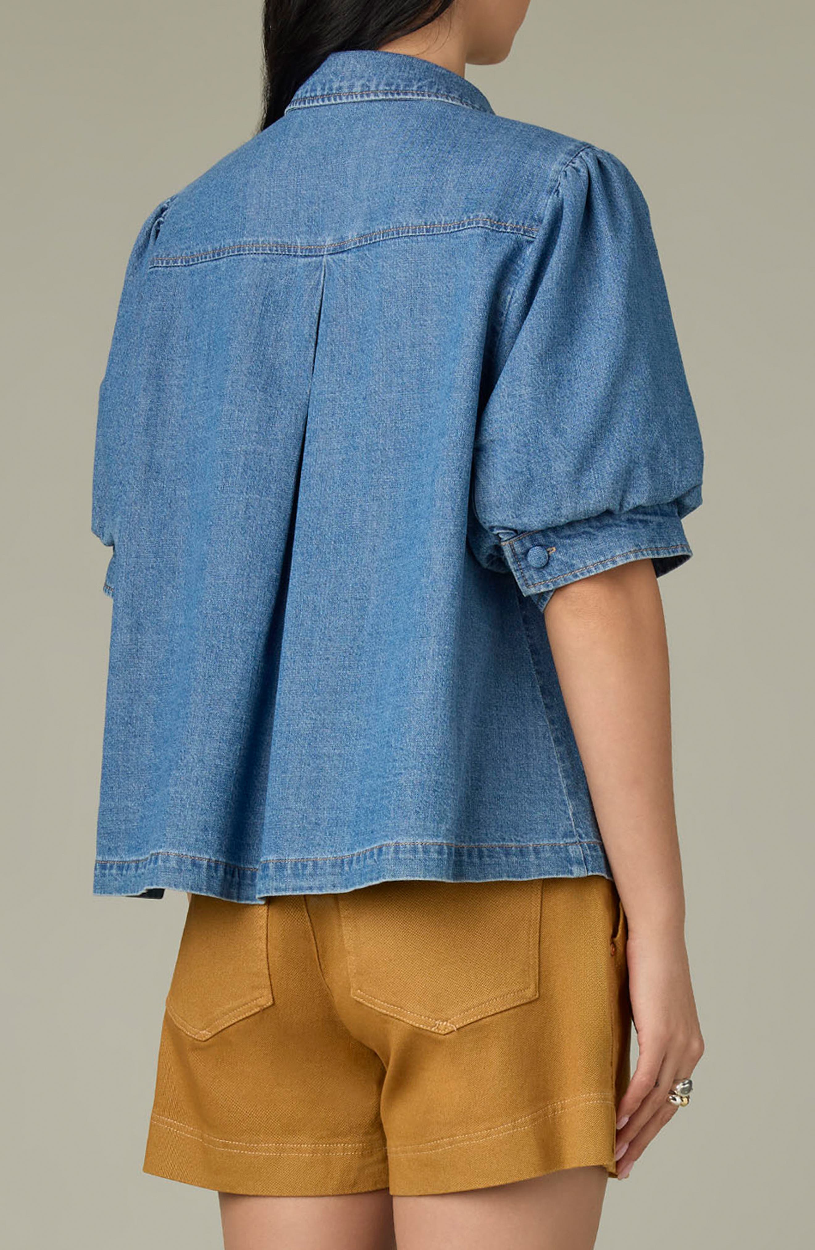 Puff Sleeve Denim Shirt - image 2