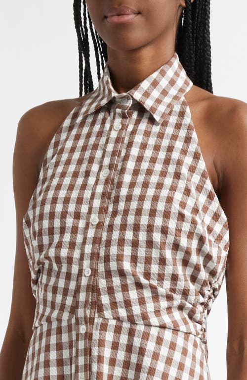 Shop Veronica Beard Mackey Gingham Halter Neck Stretch Cotton Dress In Light Chickory Dove