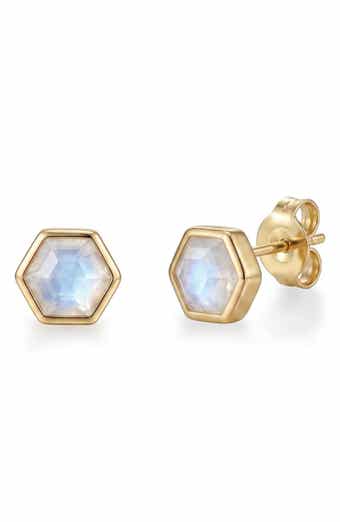 Hexagon Moonstone Stud Earrings