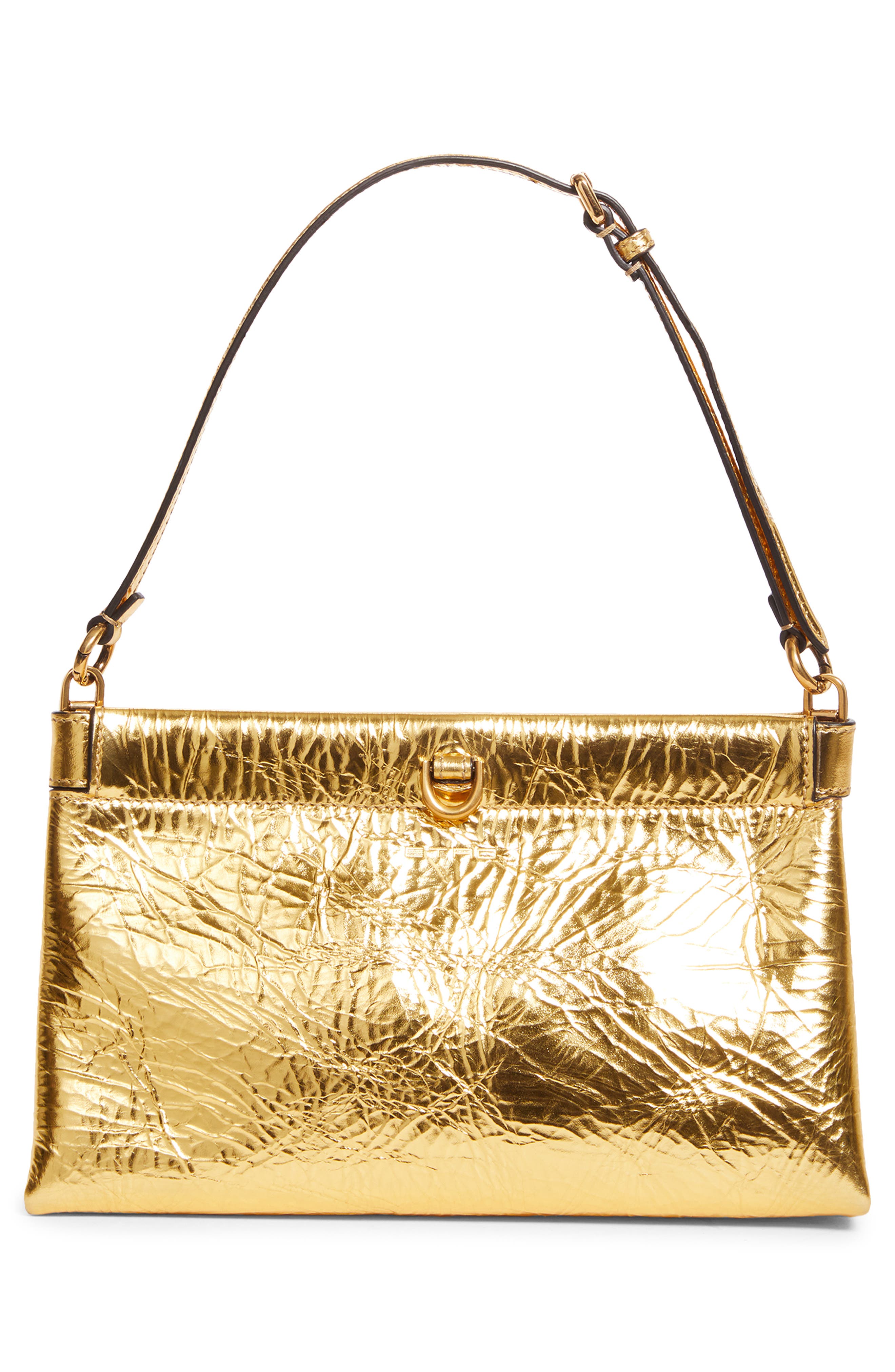 Etro Extra Small Clutch Talk Crinkled Metallic Leather Clutch, Alternate, color, Gold
