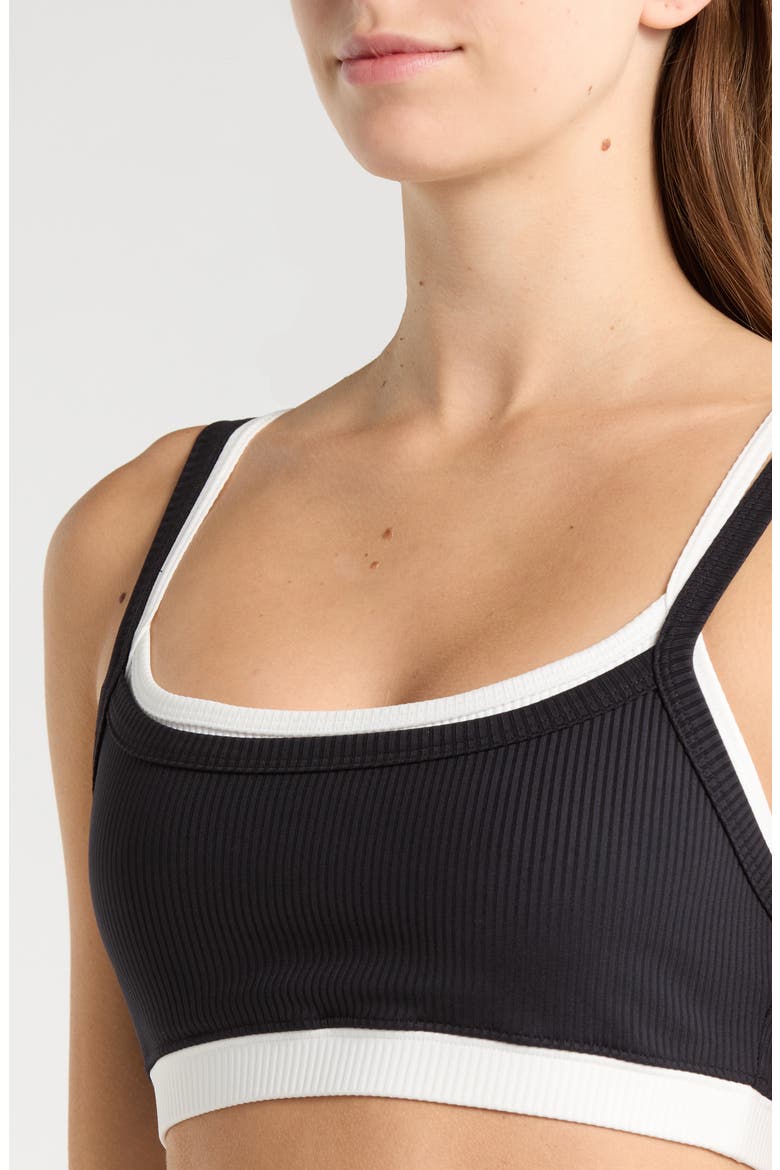 Ribbed Layered Sports Bra, Alternate, color, BLACK/WHITE