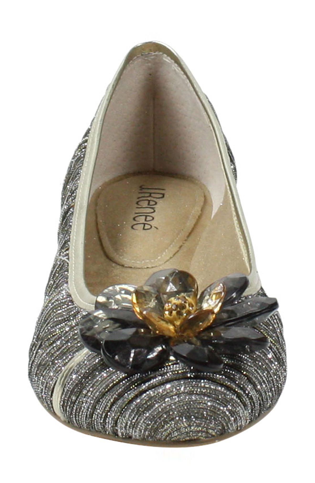 J. Reneé Panyin Crystal Flower Metallic Skimmer Flat, Alternate, color, 