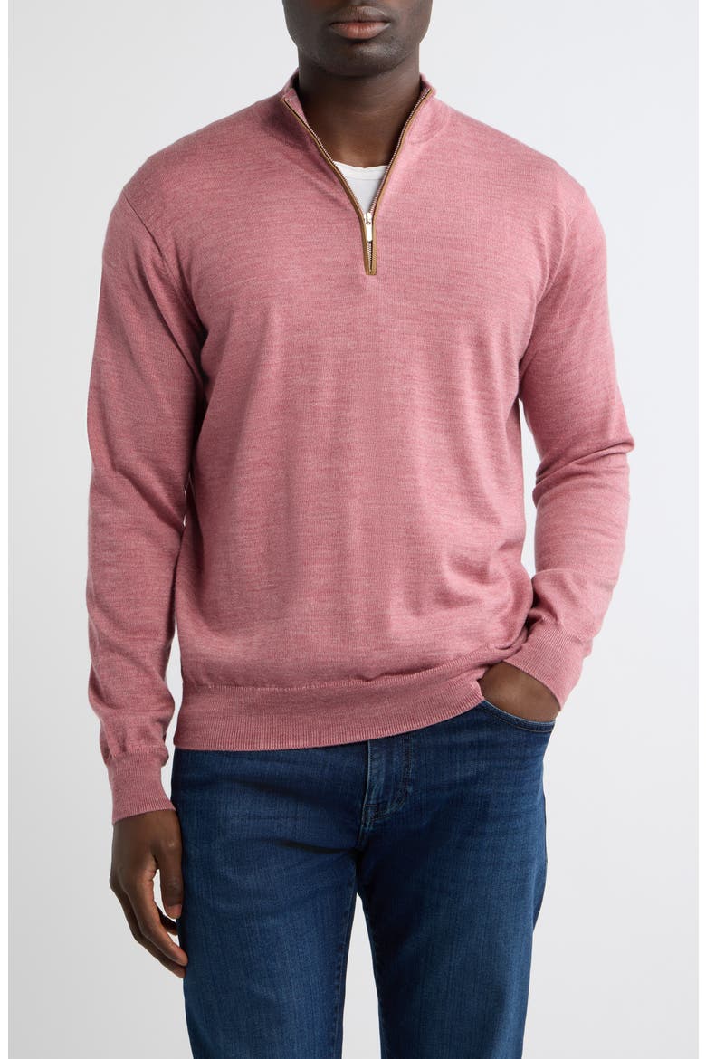 Autumn Crest Suede Trim Quarter Zip Sweater, Main, color, DUSTY ROSE