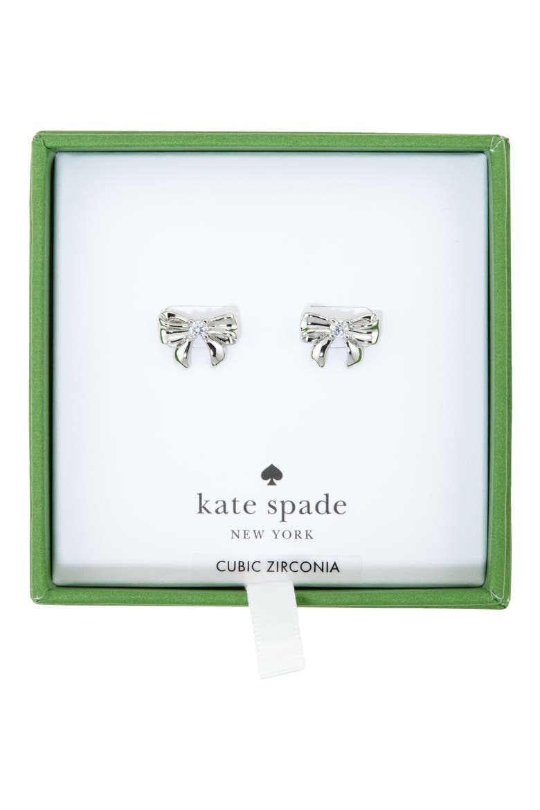 mini bow stud earrings, Main, color, CLEAR/ SILVER