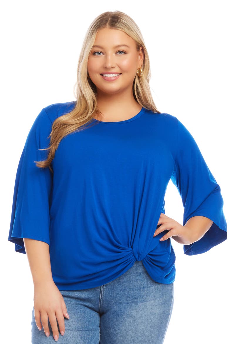 Flare Sleeve Tucked Hem Top, Alternate, color, SAPPHIRE BLUE