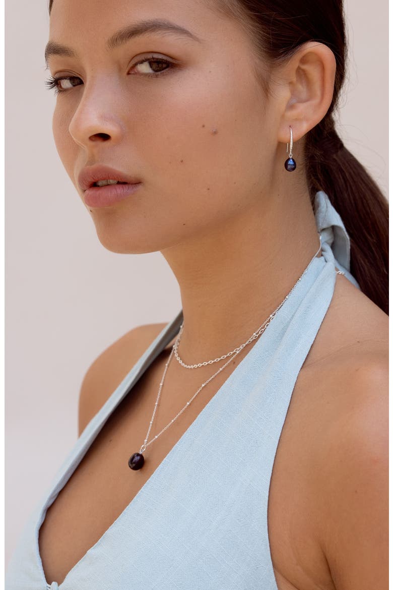 Timeless Adjustable 10mm Oval Peacock Freshwater Pearl Pendant, Alternate, color, Sterling Silver