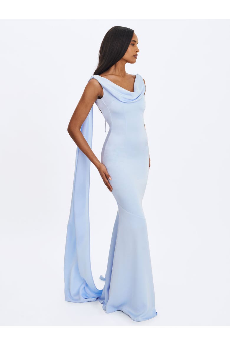 Eira Cowl Scarf-Detail Mermaid Maxi Dress, Alternate, color, Mist Blue
