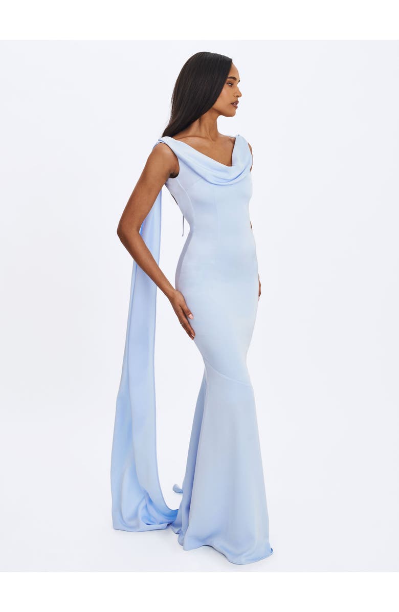 Miss Circle Eira Cowl Scarf-Detail Mermaid Maxi Dress, Alternate, color, Mist Blue