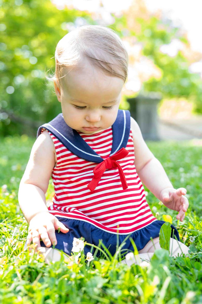 Stripe Knit Romper With Sailor Collar, Alternate, color, Red/Navy