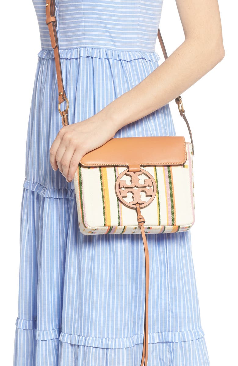 Tory Burch Miller Stripe Crossbody Bag, Alternate, color, Striped Plaid Double Weave