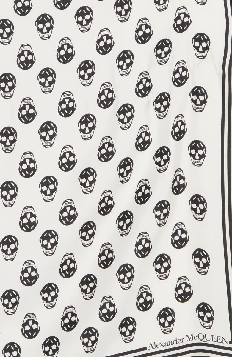 McQueen Skull Print Silk Scarf, Alternate, color, Ivory Black