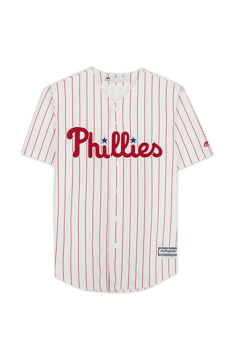FANATICS AUTHENTIC Rhys Hoskins Philadelphia Phillies Autographed Majestic White Replica Jersey, Alternate, color,