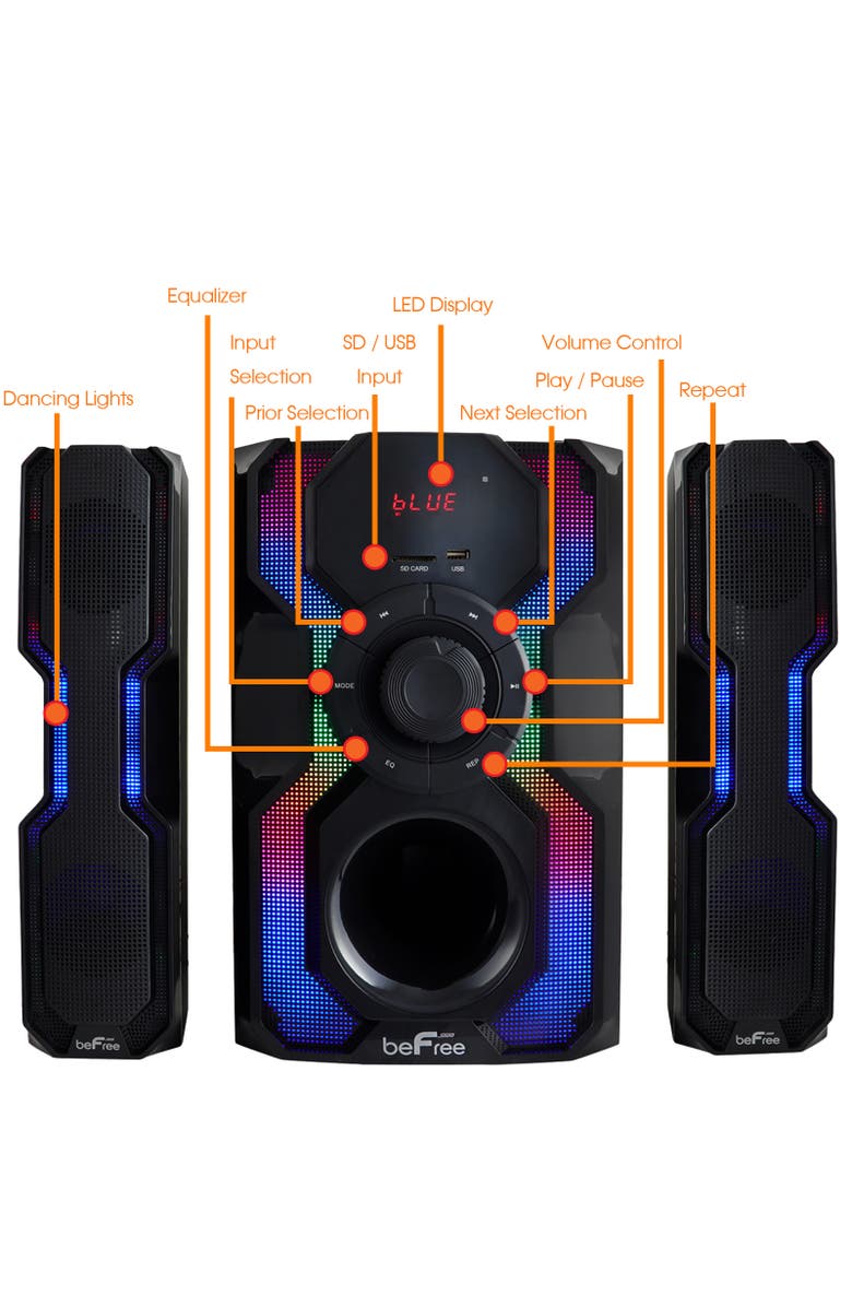 Befree Sound 2.1 Channel Bluetooth Multimedia Wired Speaker Shelf Stereo System, Alternate, color, Black